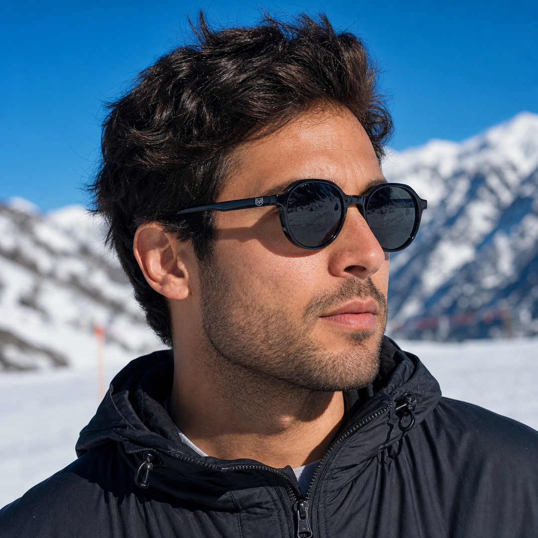 Hombre usando lentes de sol Paris Negro con protección UV400 - Buhu Eyewear