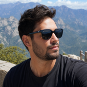 Hombre usando lentes de sol Miami Negro con protección UV400 - Buhu Eyewear