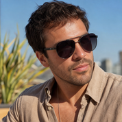 Hombre usando lentes de sol Estocolmo Carey con protección UV400 - Buhu Eyewear