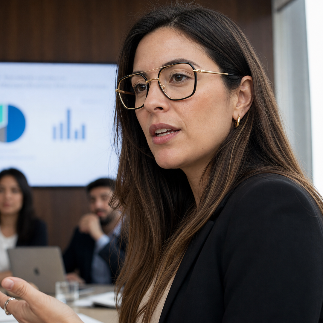 Mujer usando marco óptico Huxley Negro con filtro azul - Buhu Eyewear
