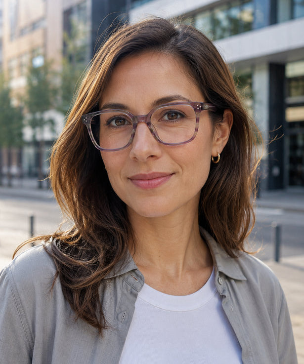 Achao marco óptico acetato Rosado filtro luz azul - Buhu Eyewear - en uso diario lifestyle