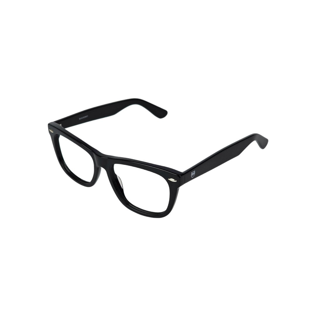 Atlantico marco óptico acetato Negro filtro luz azul - Buhu Eyewear - detalle montura