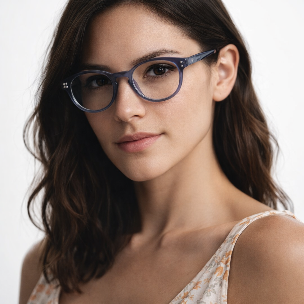 Caburga marco óptico acetato Azul filtro luz azul - Buhu Eyewear - en uso diario
