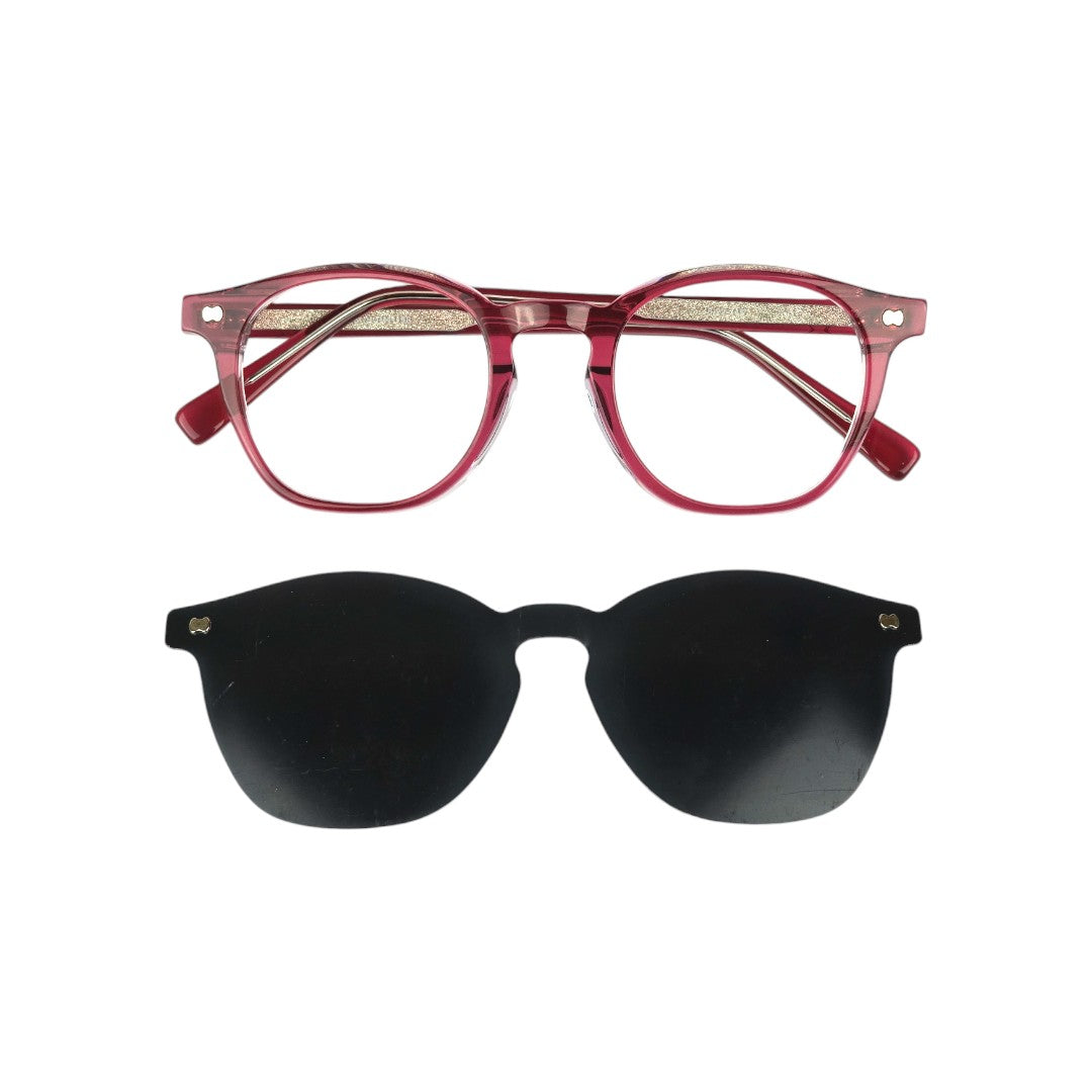 Chiloe Clip marco óptico acetato Rosado clip-on sol - Buhu Eyewear - en uso diario