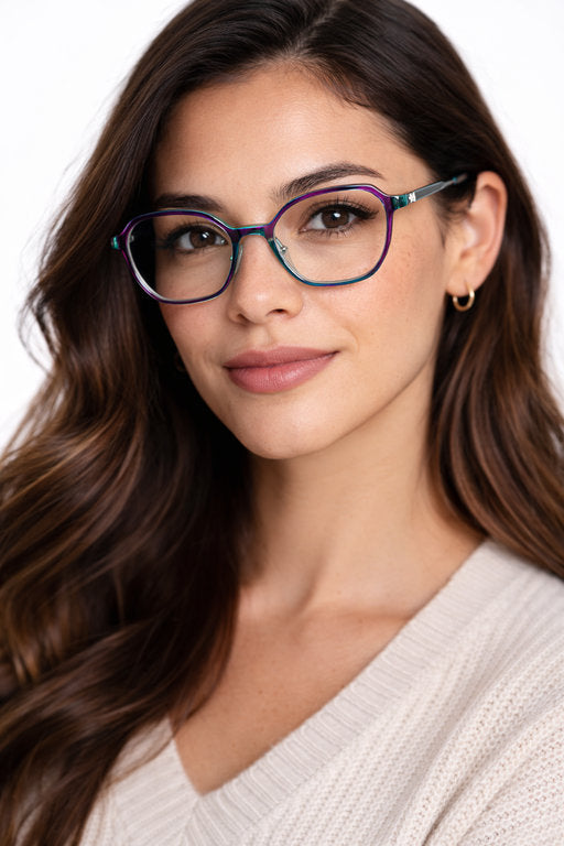 Eon marco óptico metal mujer filtro luz azul - Buhu Eyewear - detalle montura