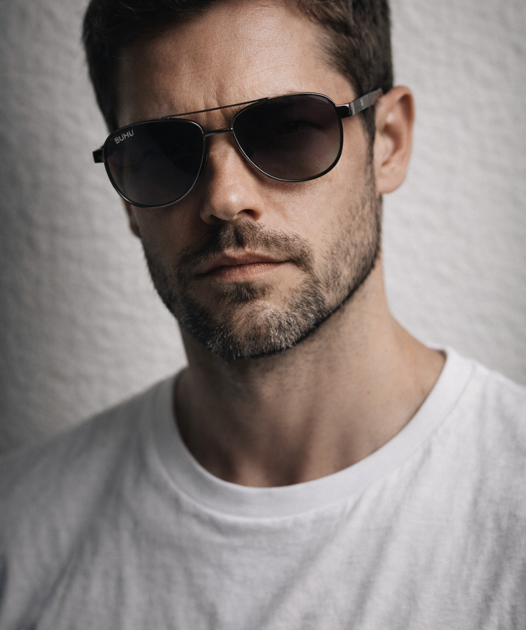 Estocolmo lentes de sol UV400 metal aviador Carey - Buhu Eyewear - lateral