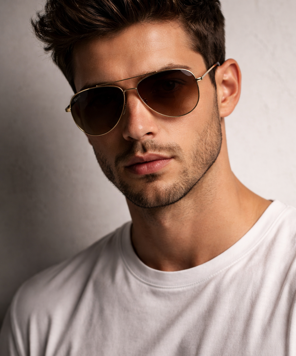 Ginebra lentes de sol UV400 metal Dorado cristal Café - Buhu Eyewear - plano general