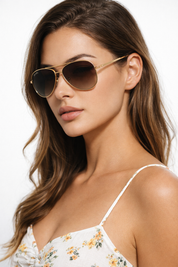 Ginebra lentes de sol UV400 metal Dorado cristal Café - Buhu Eyewear - detalle