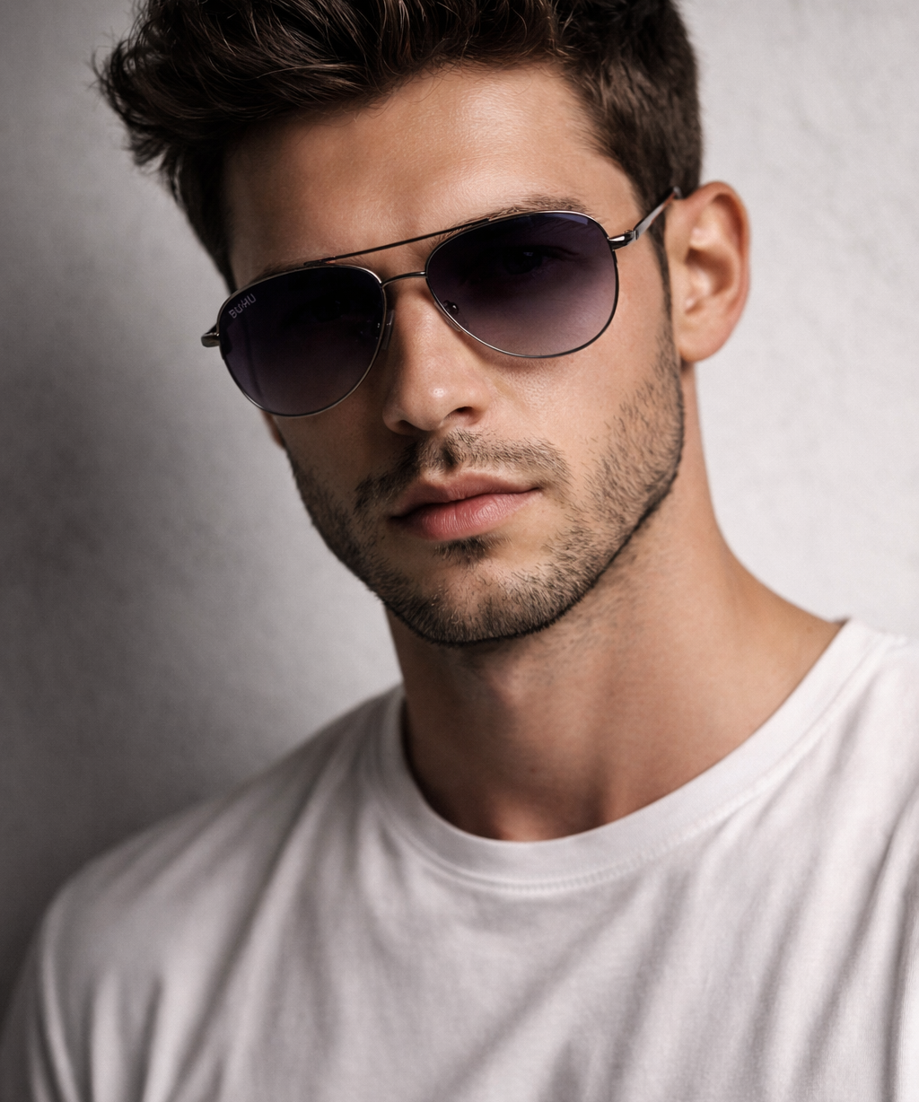 Ginebra lentes de sol UV400 metal Negro cristal Gris degradado - Buhu Eyewear - lateral