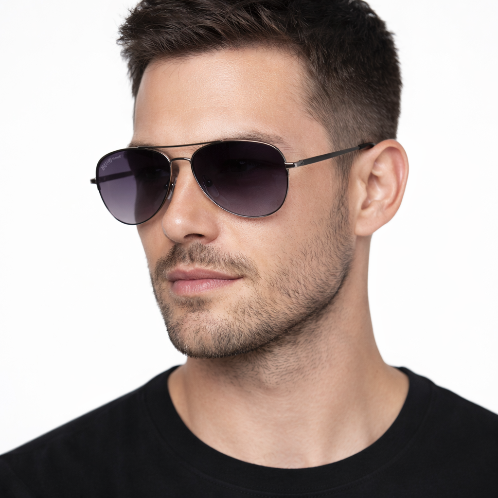 Ginebra lentes de sol UV400 metal Negro cristal Gris degradado - Buhu Eyewear - frontal