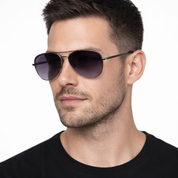Ginebra lentes de sol UV400 metal Negro cristal Gris degradado - Buhu Eyewear - frontal