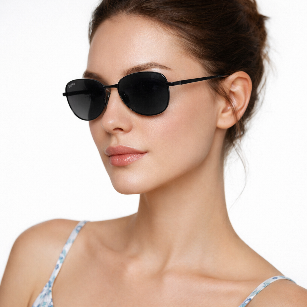Monaco lentes de sol UV400 metal Negro - Buhu Eyewear - en uso diario