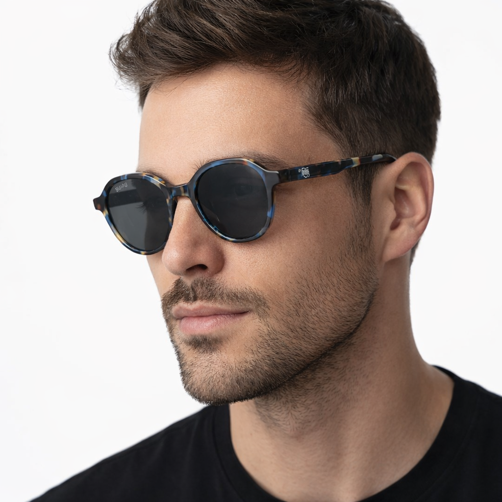 Paris lentes de sol UV400 acetato Carey Azul - Buhu Eyewear - lateral detalle