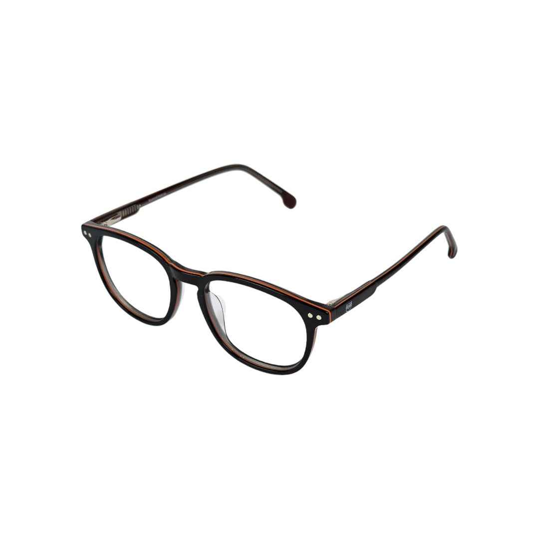 Quintay marco óptico acetato redondo Gris filtro luz azul - Buhu Eyewear - en uso diario