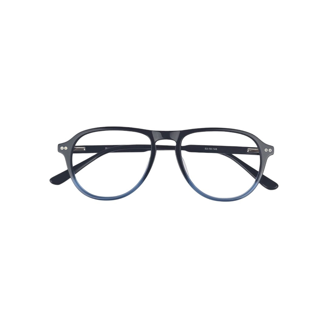 Quinteros marco óptico acetato aviador Azul filtro luz azul - Buhu Eyewear - en uso diario