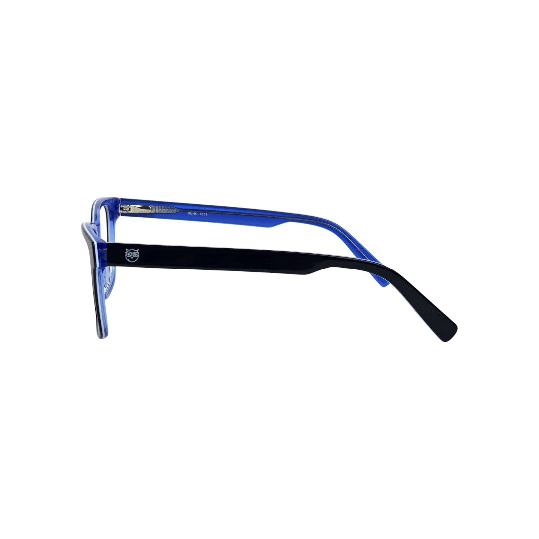 San Pedro marco óptico acetato Negro Azul filtro luz azul - Buhu Eyewear - vista lateral