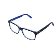 San Pedro marco óptico acetato Negro Azul filtro luz azul - Buhu Eyewear - detalle montura