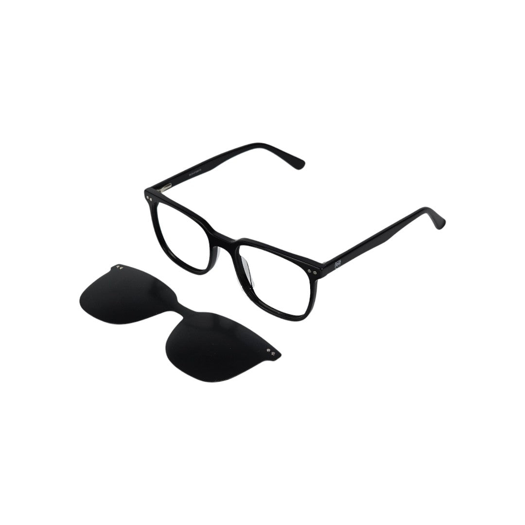 Vicuña Clip marco óptico acetato Negro clip-on sol - Buhu Eyewear - detalle montura