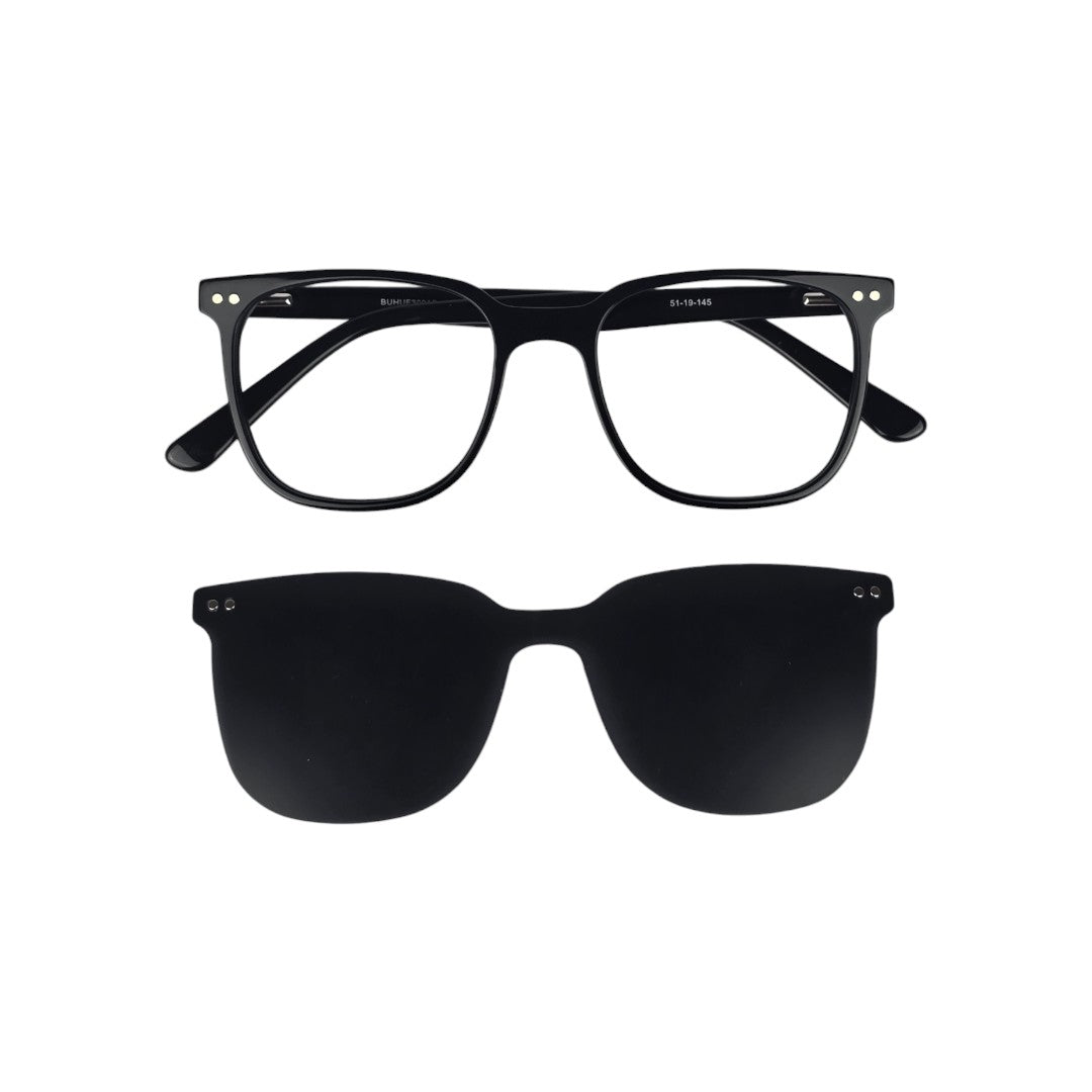 Vicuña Clip marco óptico acetato Negro clip-on sol - Buhu Eyewear - en uso diario
