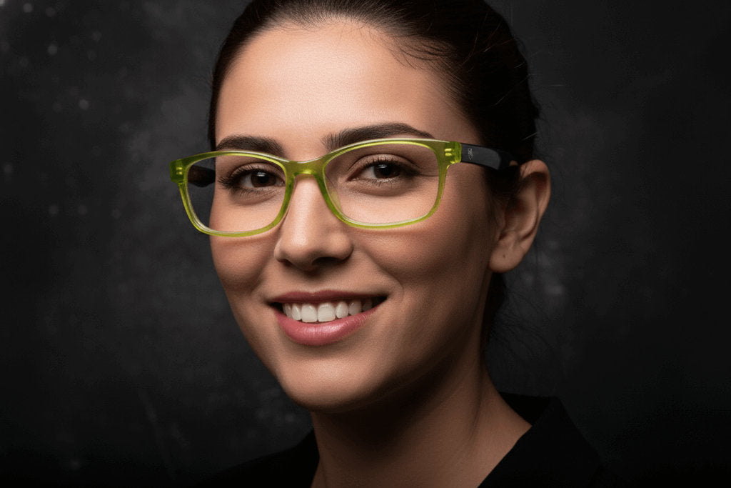 Villarrica lentes de lectura filtro luz azul Verde - Buhu Eyewear - en uso diario